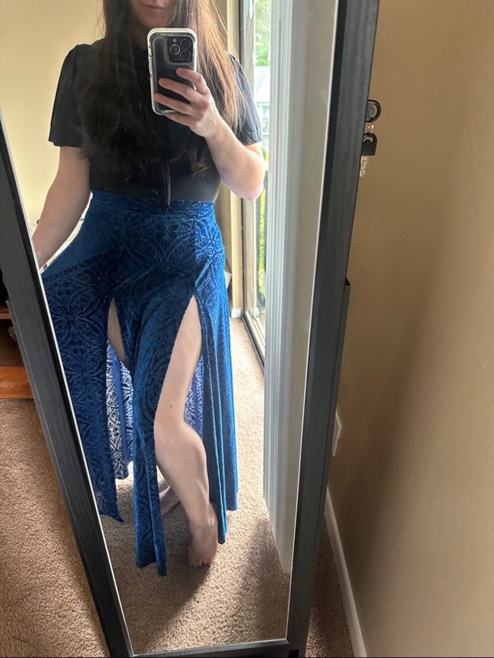 Blackmilk Deep Blue Velvet Maxi Skirt with Burnout Pattern - Picture 4 of 4